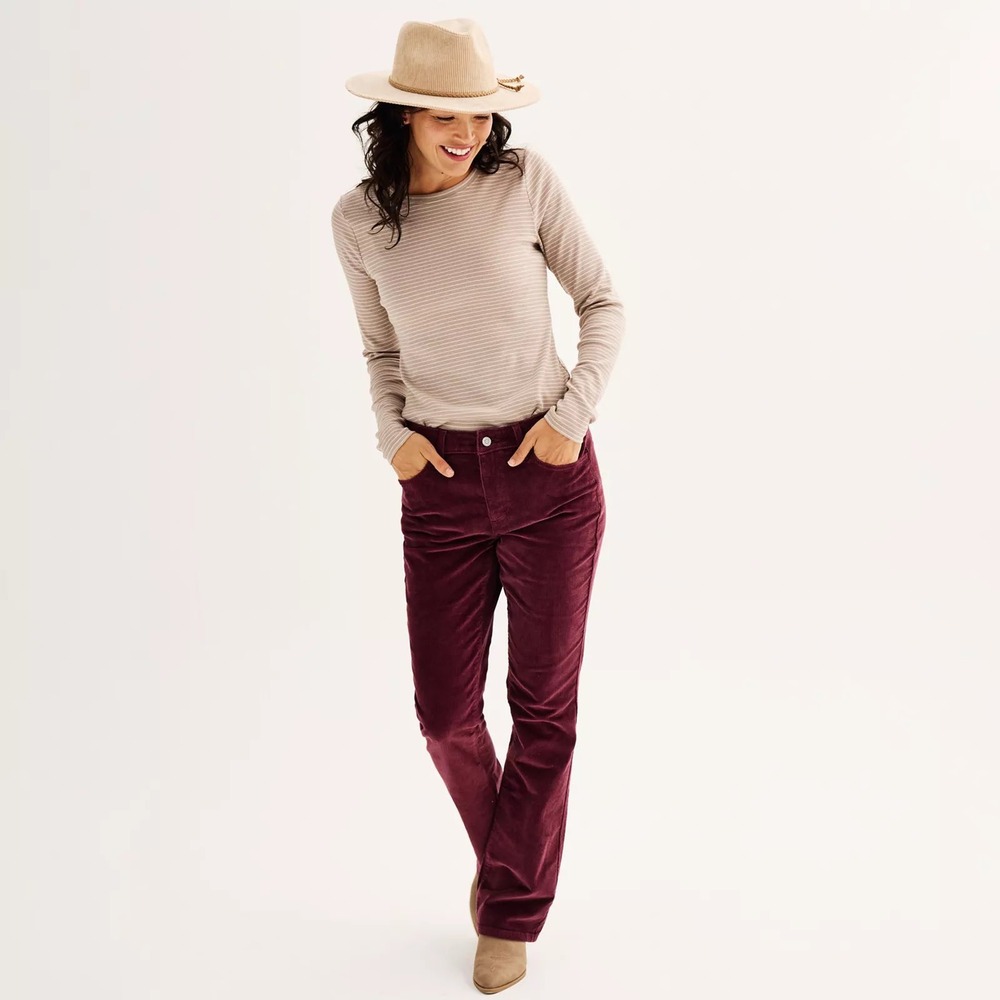 Sonoma Women Premium Corduroy Pants Bootcut Size 18 Burgundy Wine Mid Rise